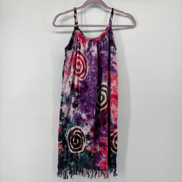 Batik Rumah Dresses & Skirts - Batik Rumah Yogyakarta Tie Dye Spiral Fringe Shift Dress Multicolor Womens